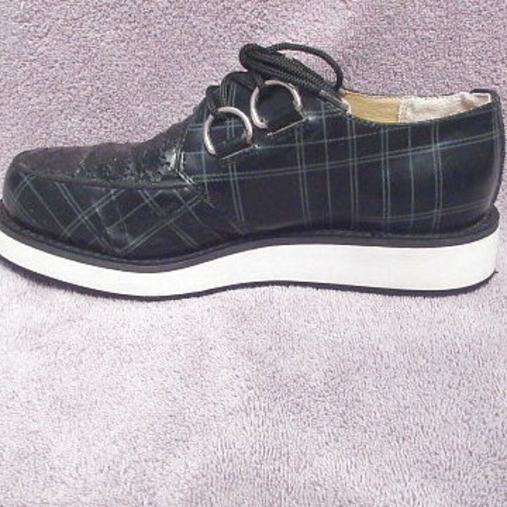 TUK Anarchic Creeper Shoes Mens 7 Leather Platform Plaid Grunge Goth Punk Y2K
